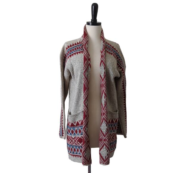 Lucky Brand Women's Open Front Cardigan Sweater Size Medium Western Southwestern - Picture 2 of 11